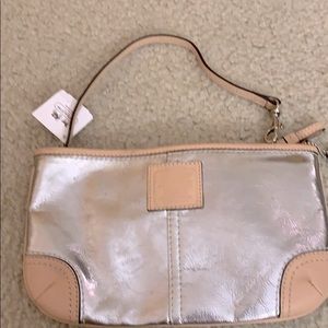 Coach Silver/ Tan Leather Wristlet or Small Purse